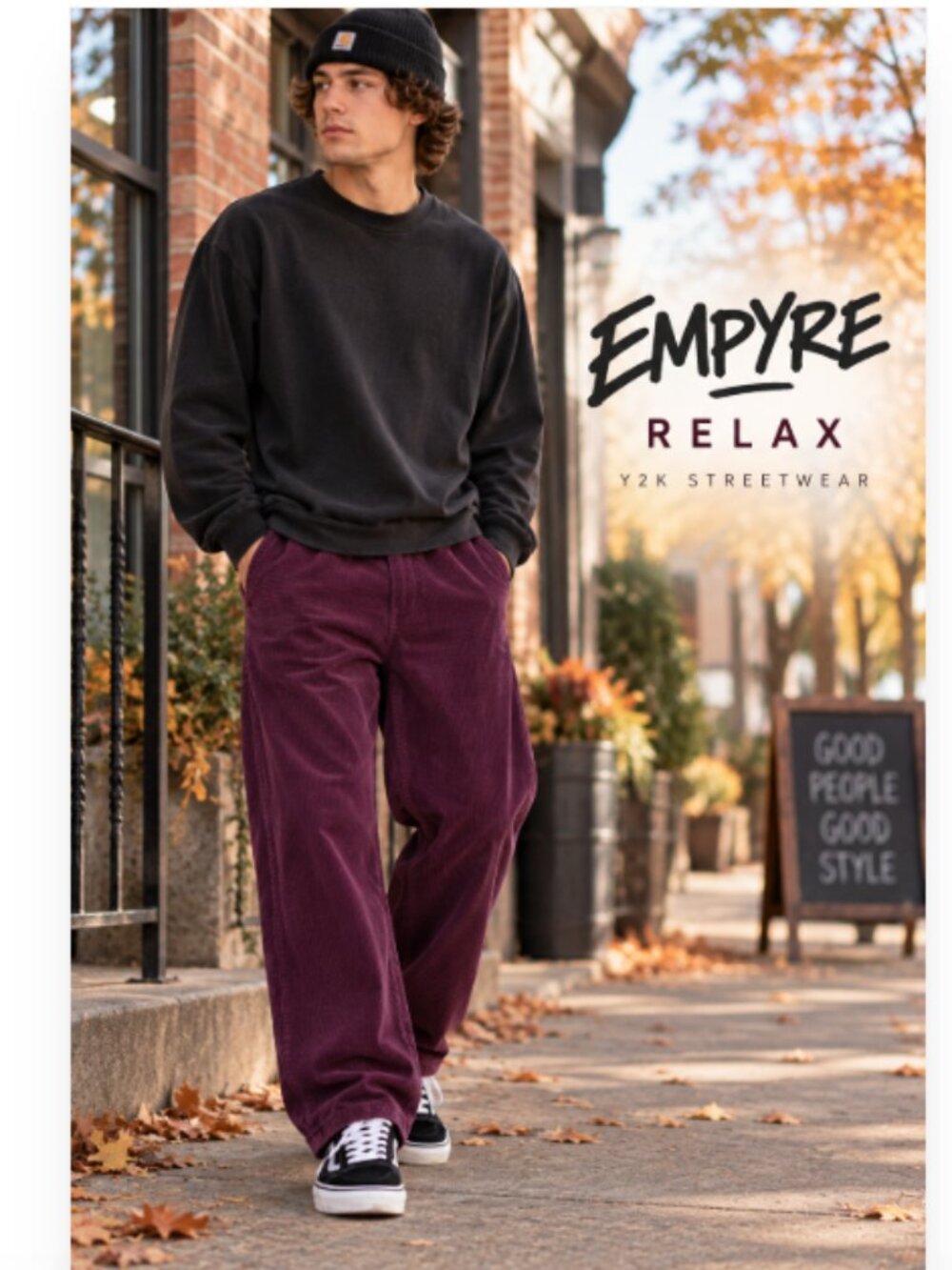 Empyre Relax Corduroy Pants  Burgundy Wine Y2K Skate Straight Leg